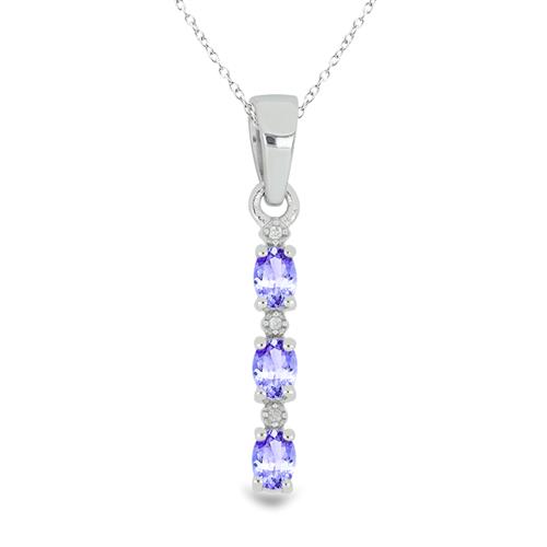 BUY STERLING SILVER NATURAL TANZANITE WITH WHITE ZIRCON GEMSTONE PENDANT